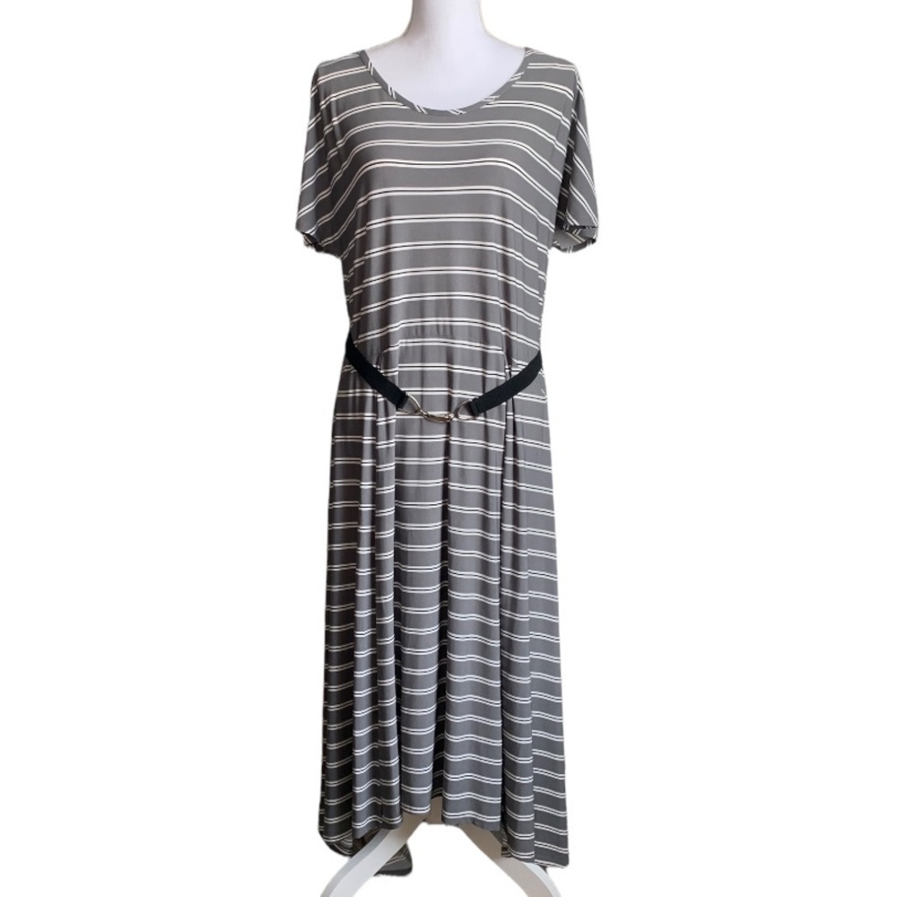 Robbie Bee Gray Black & White Stripes Maxi Long Dress Size XL